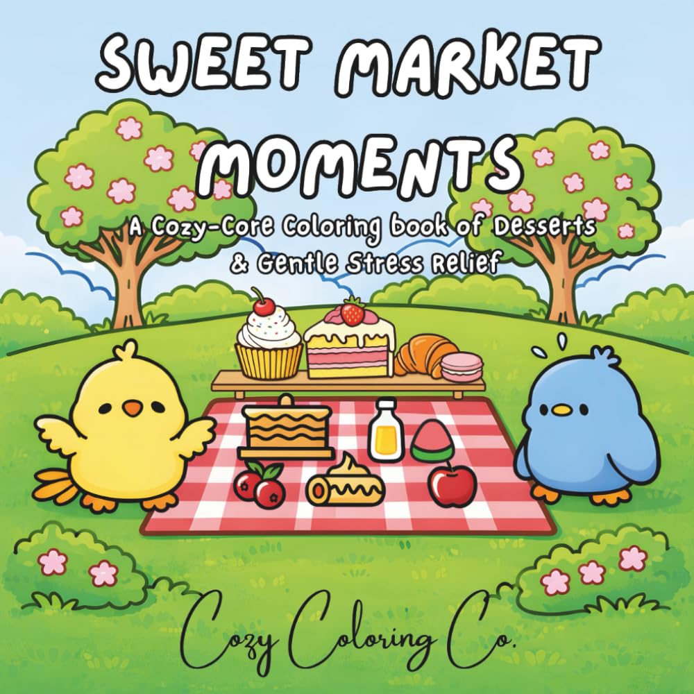 Sweet Market Moments: Coloring Book for Adults and Kids, A Cozy-Core Coloring Featuring a Variety of Pastries, Desserts, Fruits & Gentle Stress Relief Bold & Easy Coloring