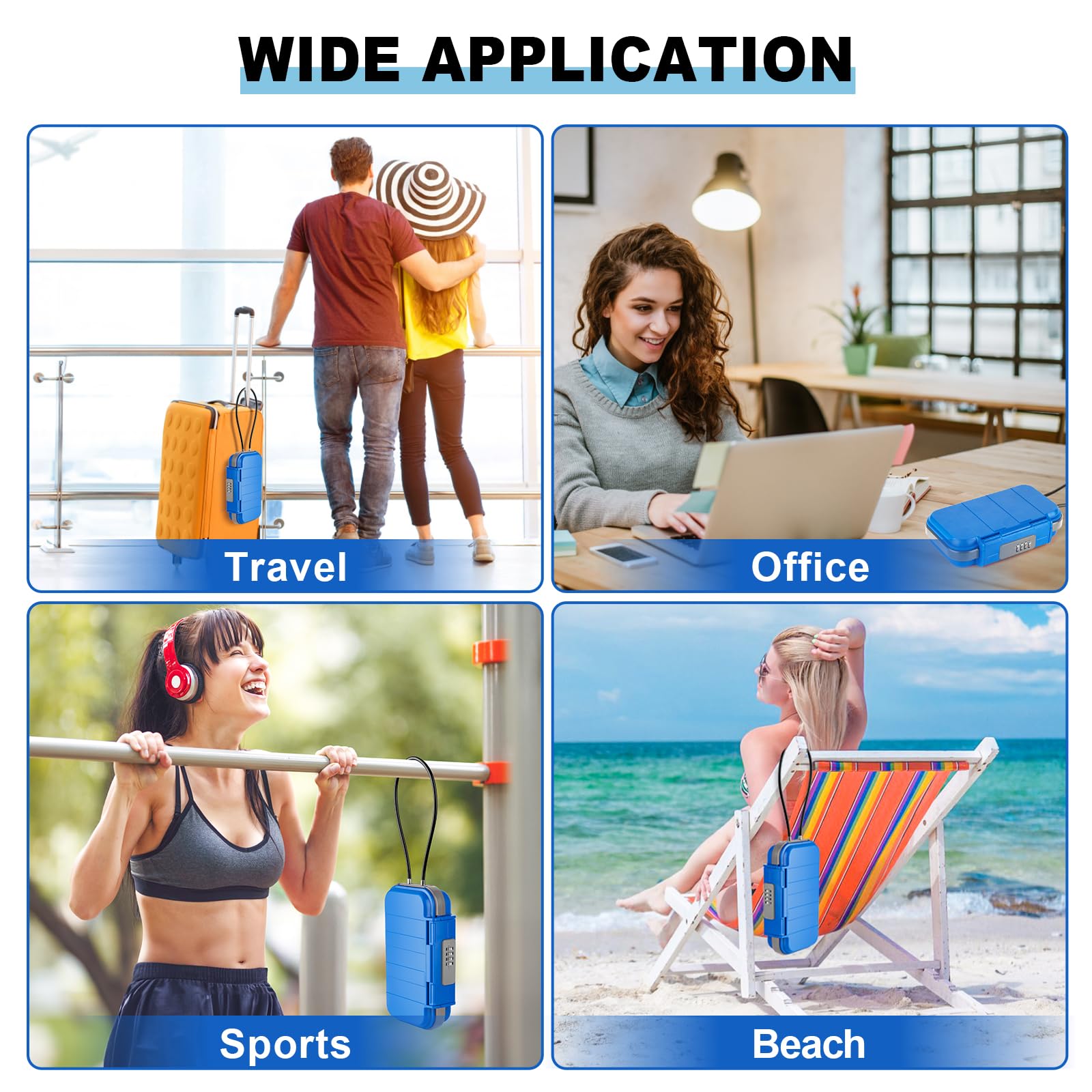 HUANLANG Tragbarer Safe Lock Box mit Zahlenschloss, Mini-Strand, Reisesafe, wasserdicht, klein, abschließbar, mit abnehmbarem Drahtseil, Kombinationssafe für Wohnheim, Reisen, Strand, Zuhause, Büro