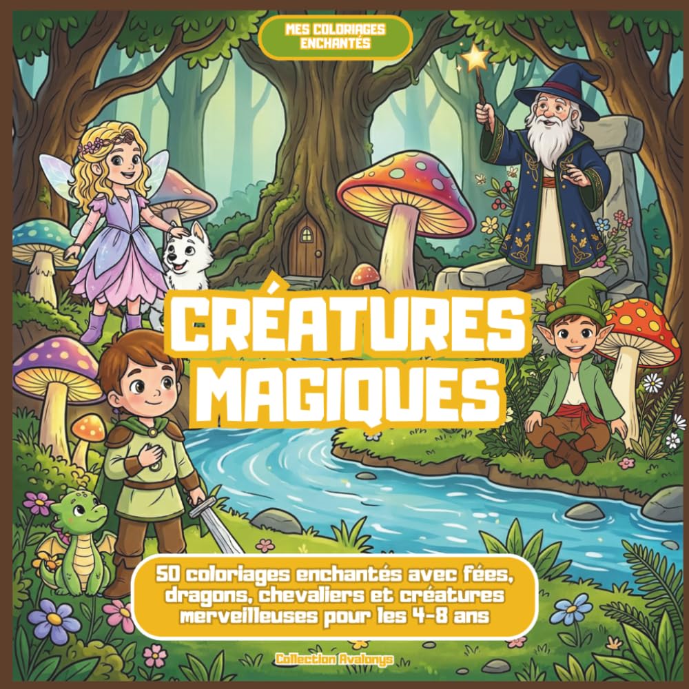 Créatures magiques: 50 coloriages enchantés avec fées, dragons, chevaliers et créatures merveilleuses pour les 4-8 ans (Mes coloriages enchantés - Avalonys)