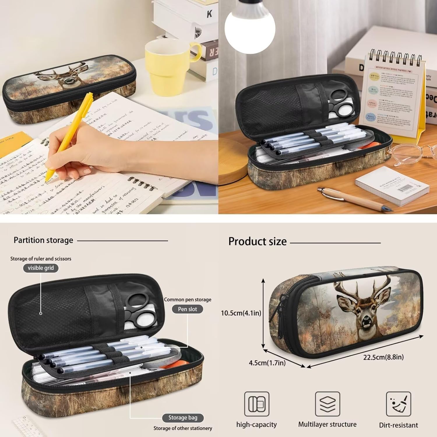 Hunting forest Deer Backpack with Lunch Box for Girls Boys 6-8 8-12 Kids School Bag Elementary Middle School Bookbag and Lunch Bag Water Bottle Holder Pencil Case Set 4 In 1 Daycare Satchel