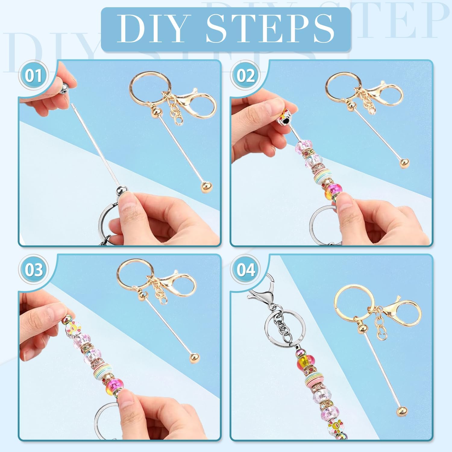 Roctee 22 Pcs Beadable Keychains Bars, Multicolor Blank Beaded Metal Keychain Making Bulk for Craft Keychain DIY Handmade Gift - Image 4