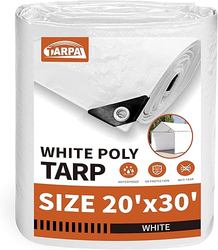Miniatura 43 de TARPAL Lona blanca impermeable de 8'x10' de 7.5 mil de servicio mediano multiusos, cubierta de lona de polietileno impermeable, a prueba de nieve,