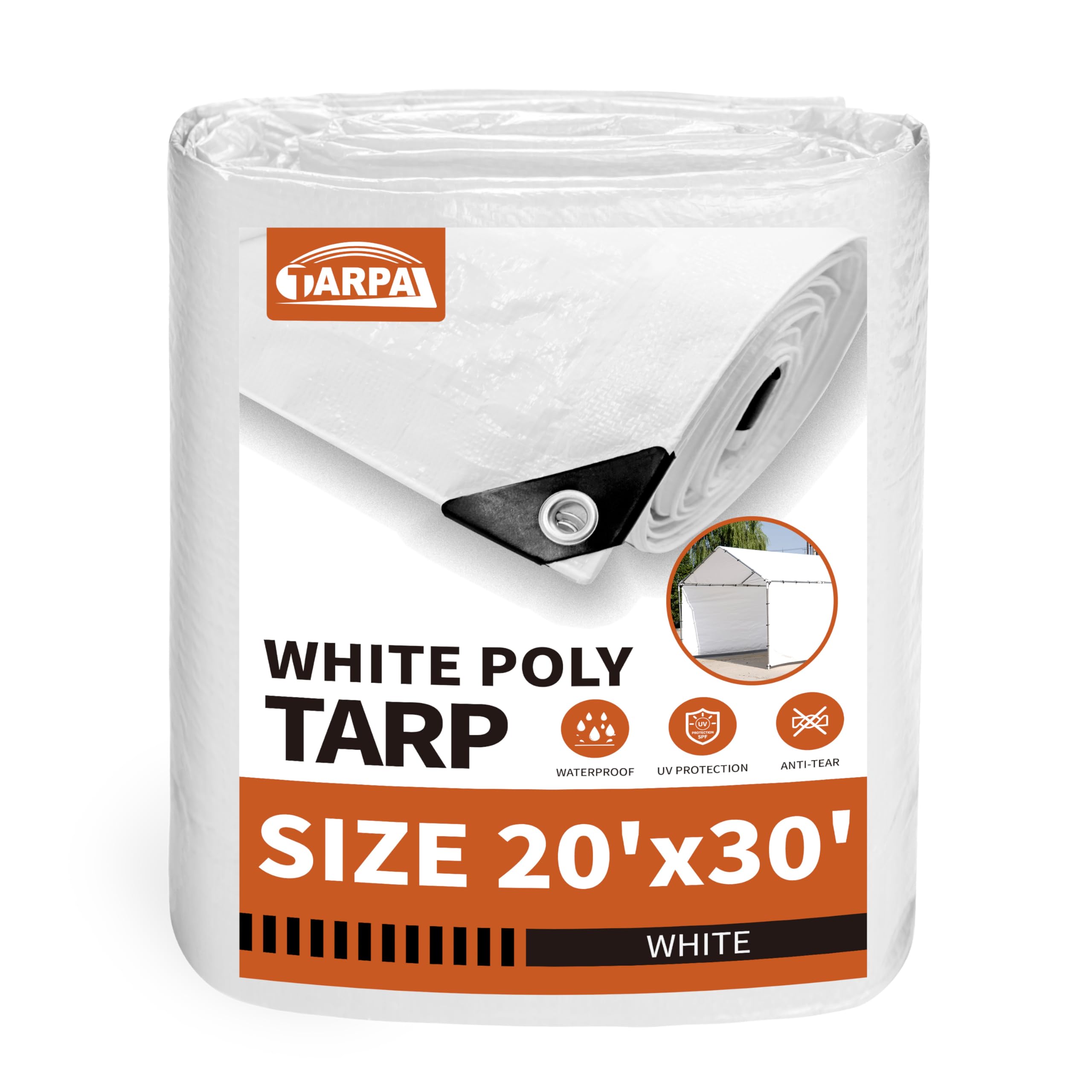 TARPAL 20x30 White Tarp Waterproof 7.5mil Medium Duty All Purpose Poly Tarps Cover Waterproof, UV Resistant, Rip and Tear Proof, Poly Tarpaulin