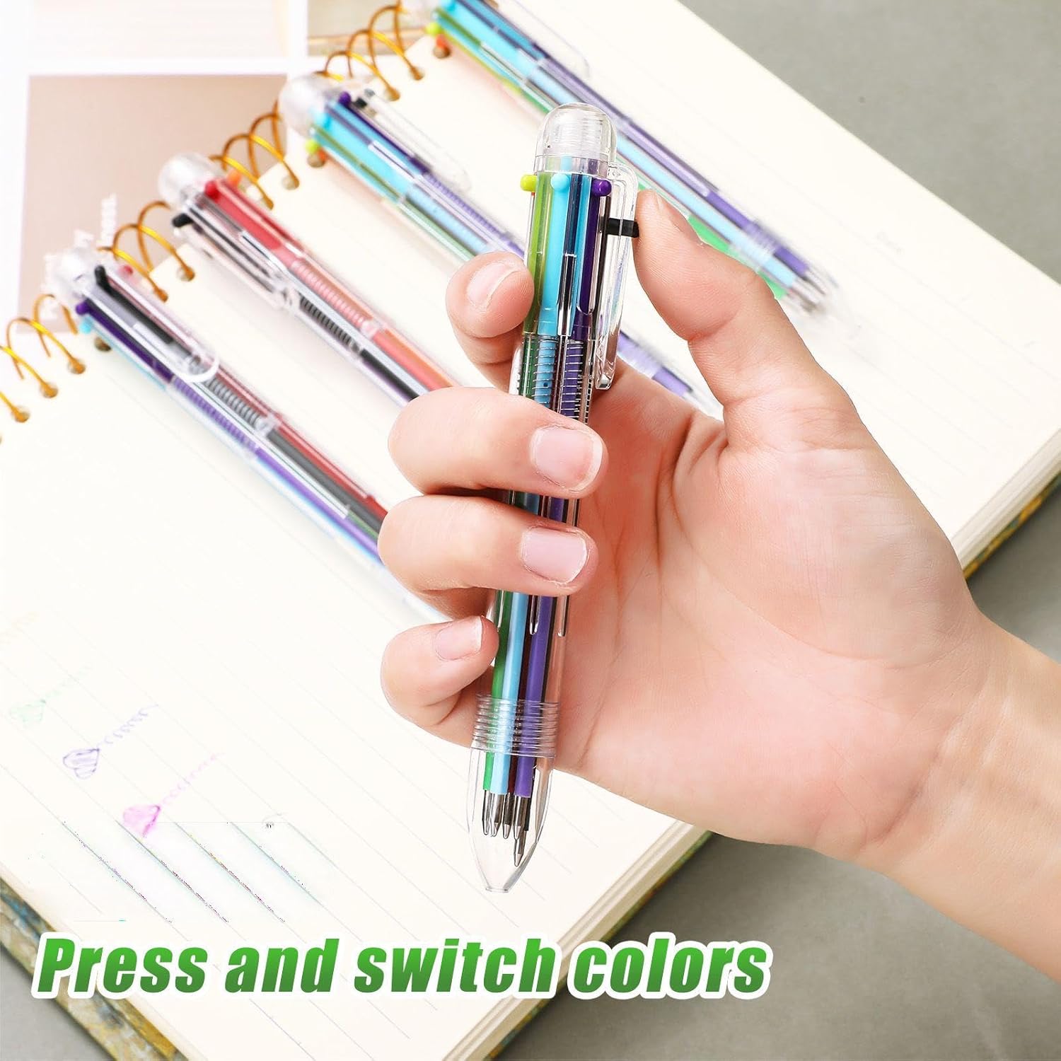 Yexiya 96 Pack Multicolor Ballpoint Pens 0.5mm 6-in-1 Colored Retractable Ballpoint Pens Multi Colored Ink Rainbow Pen for Nurses Gel Ink Nurse Pen for Office Teacher Gifts