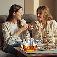 Vista 7 de Tetera de vidrio de 40OZ (1200ML) con infusor segura para estufa, tetera de vidrio transparente, tetera de borosilicato con filtro de infusor