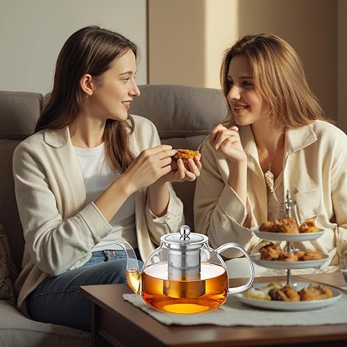 Miniatura 7 de DOPUDO ELEGANT - Tetera de vidrio con infusor extraíble de acero inoxidable, para estufa y microondas, hervidor de vidrio borosilicato con colador