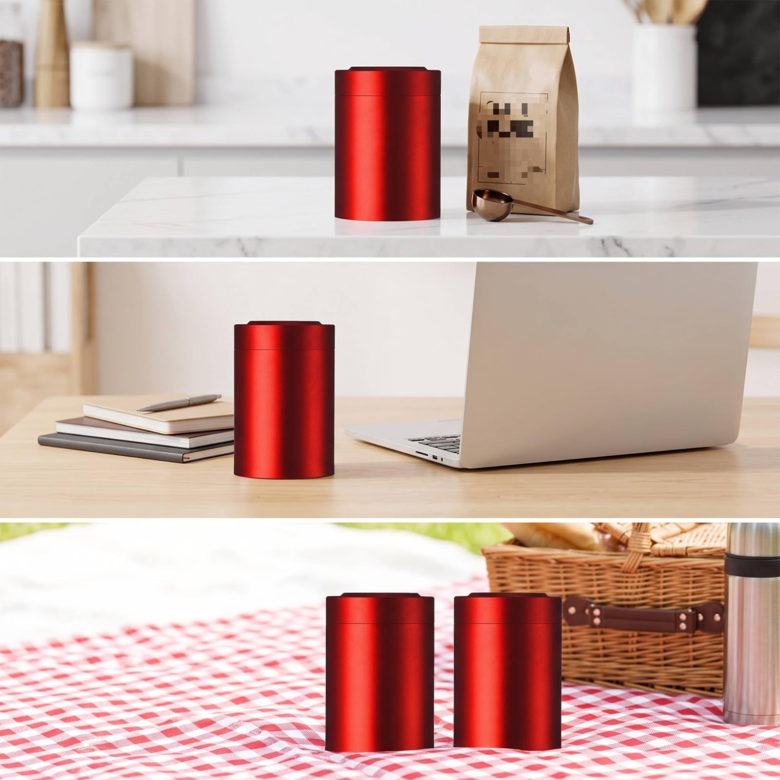 Mini Aufbewahrungsbehälter Vorratsdose Schraubdeckel Dose Behälter aus Aluminium Luftdicht Aromaschützend Kompakt 75ml für Kaffeebohnen Gewürze Camping Büro, Silber
