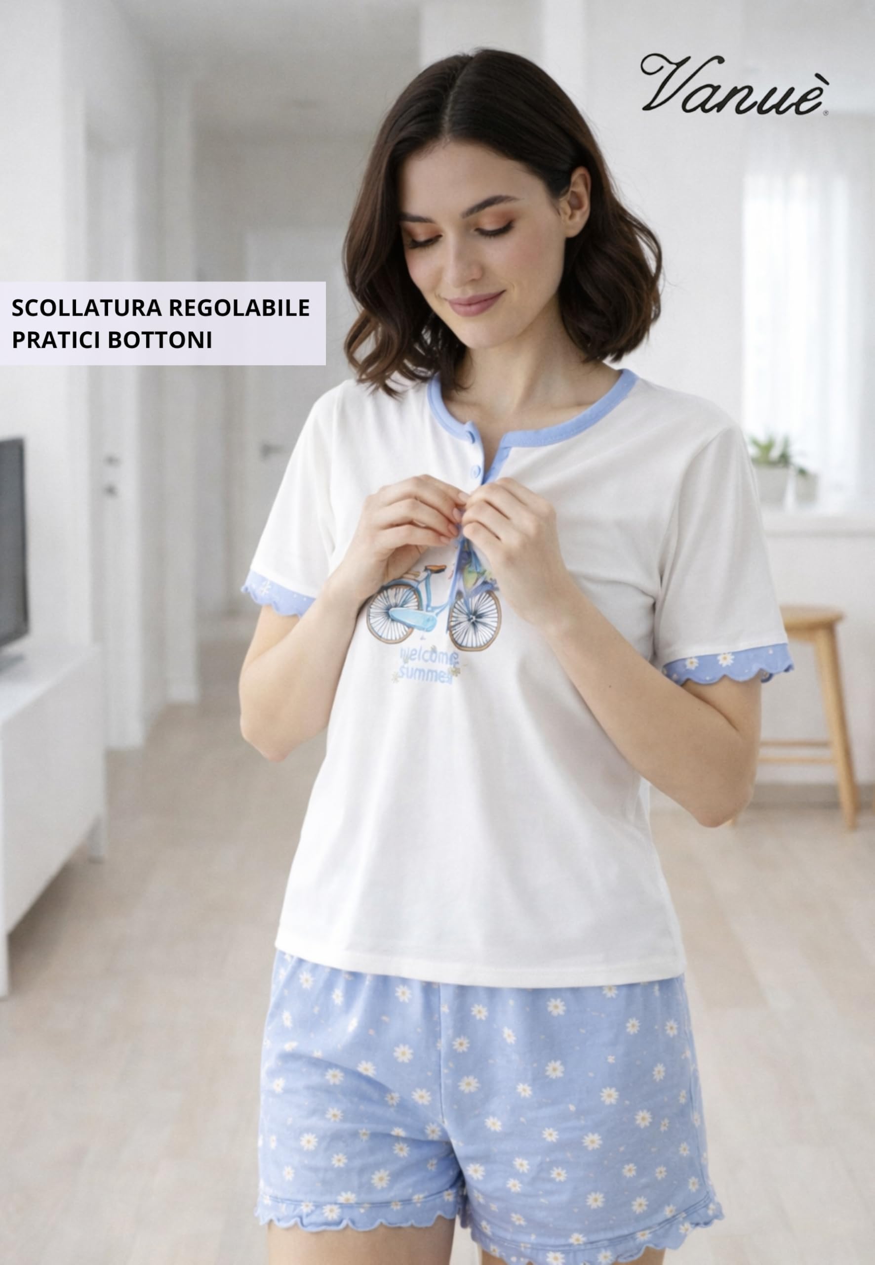 Intimitaly Vanuè - Pigiama Corto Donna Estivo, Cotone Leggero, Set Maglia e Pantalone, Comfort-Fit, Traspirante - 5