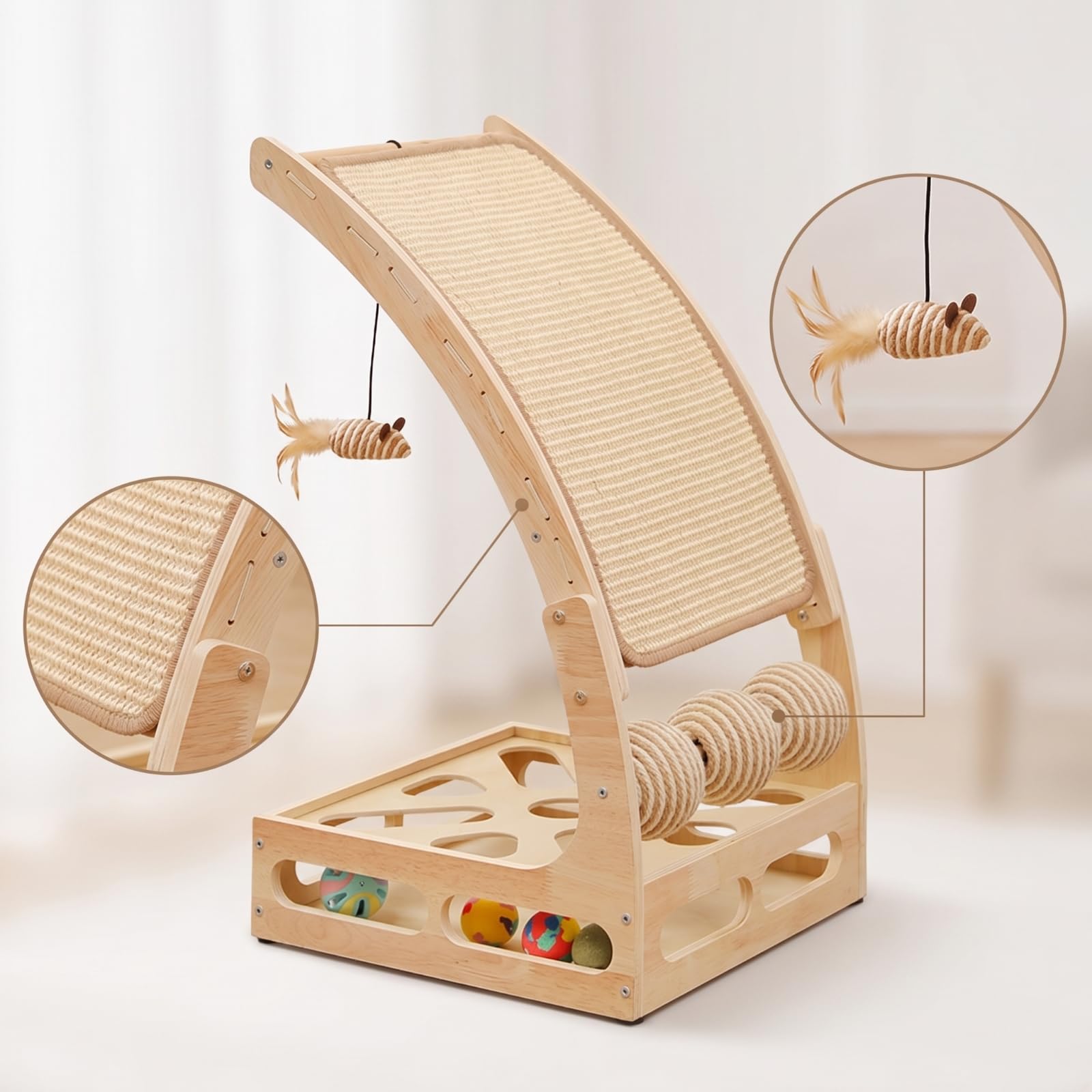 Kratzbrett mit Spielbällen selbstbeschäftigend Kratzmöbel aus stabil Katzenspielzeug mit Bällen für Katzen, Wohnung