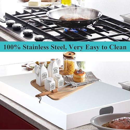 Miniatura 6 de Cubierta superior de estufa de acero inoxidable para estufa de quemador, placa de cocina, organizador de cocina expandible, fácil de limpiar, tamaño
