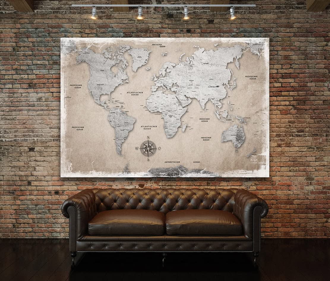 Kunstgestalten24 Obraz na płótnie mapa świata Silver Desert obraz ścienny druk artystyczny Foyer XXL