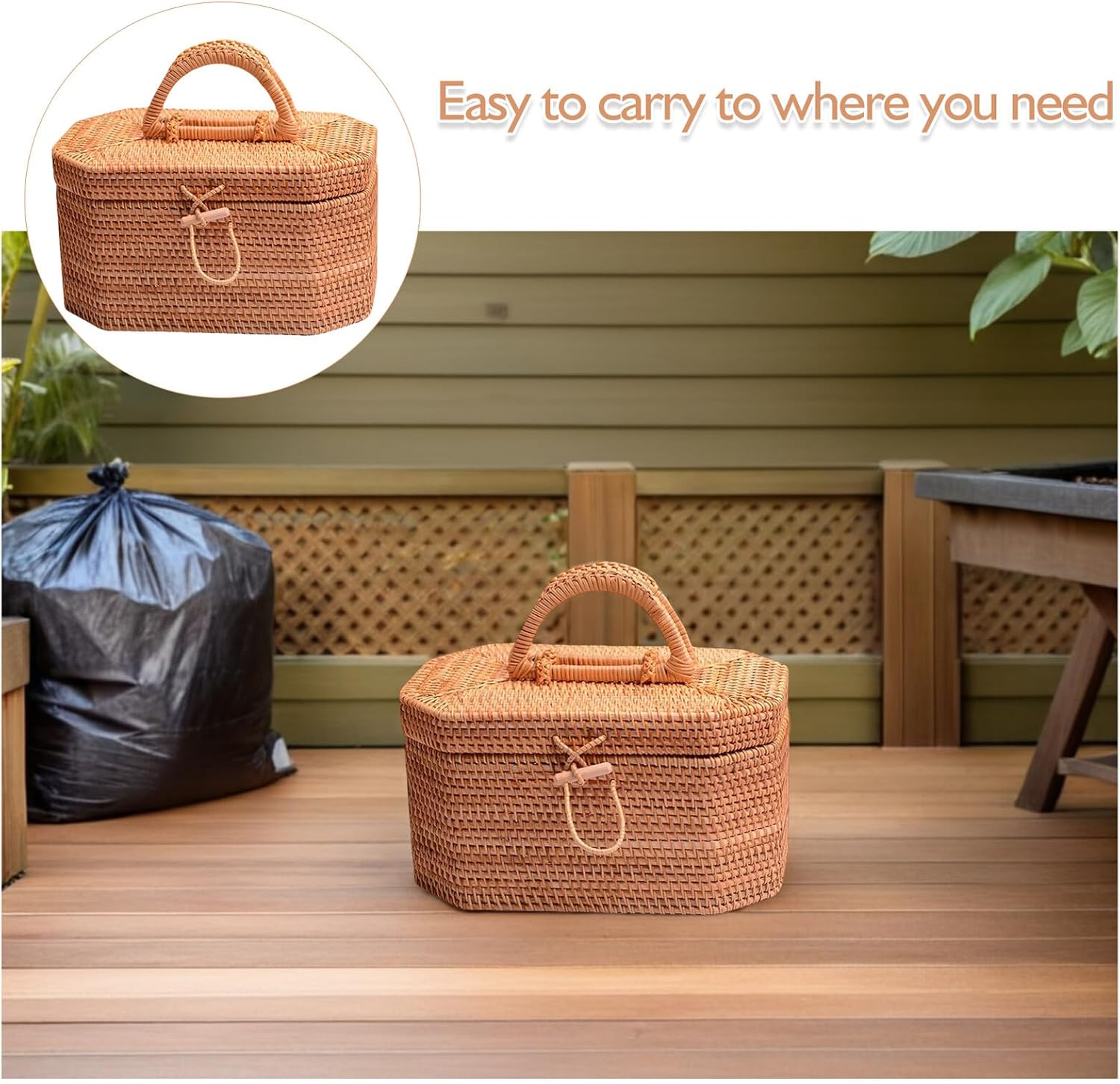 Yardwe シー 越南藤編 収納ボックス ハンドル付き おしゃれな 家用バスケット スナック整理 に インテリアデコレーション用