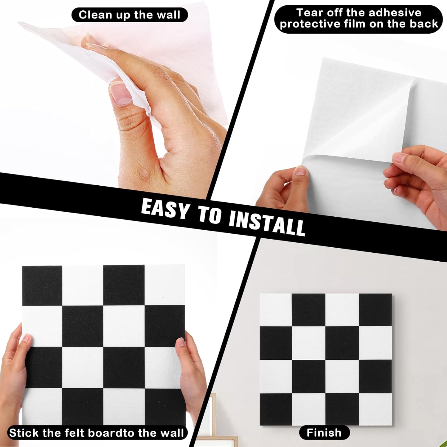 Geyoga 12 Pcs Felt Bulletin Board Tiles for Wall 12 x 12 Inch Checkered Wallpaper Backdrop Racing Cork Board Cute Acoustic Wall Panels Self Adhesive for Room Home Office(Racing)