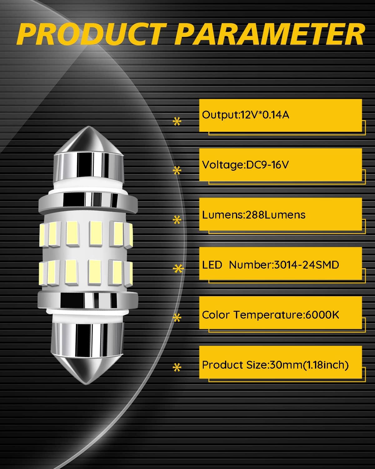 YM E-Bright 4-Pack Cool White 31MM 3014 24SMD LED Festoon Light Lamp For Map Light Dome Light Trunk Light Plate Light