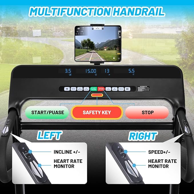 Caminadora Plegable CuisinSmart 3.5HP, Capacidad 350 lb, Inclinación -3% a 15% miniatura 7