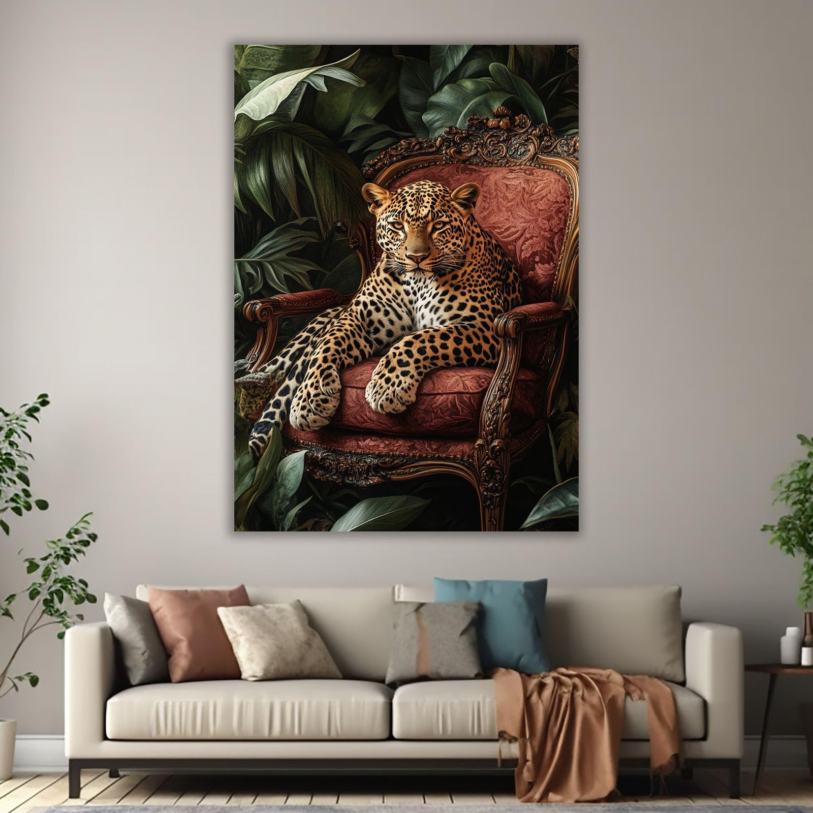 AMXBZC Obrazy Zwierzęta Pokój Dziecięcy Vintage Leopard Plakat Dekoracja Pokoju Baby Boy Dziewczyna Plakat Zwierzęta Las (Brown 7-80x120cm oprawiony