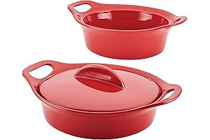 Rachael Ray 2 Quart Red Solid Glaze Casserole Dish with Lid