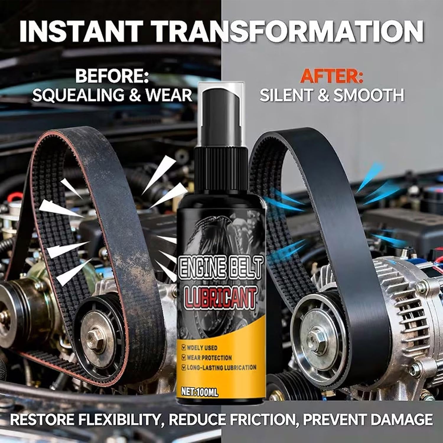 Car Engine Belt Lubricant, 100ml Protectant Spray, 14.4x3.9cm, Automotive Drive Belt Care, Noise Reduction, Rubber Preserver, Maintenance, Engine Parts