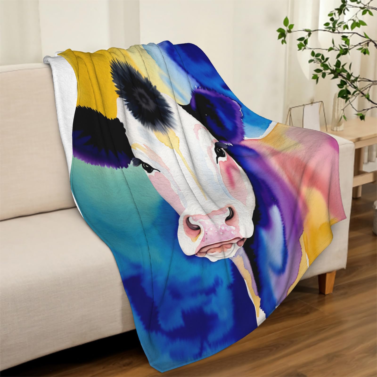 Coperta In Pile SHOMEY 150x200 Cm, Stampa 3D Mucca Pittura A Olio, Morbida, Per Divano E Letto, Lavabile, Regalo - 5