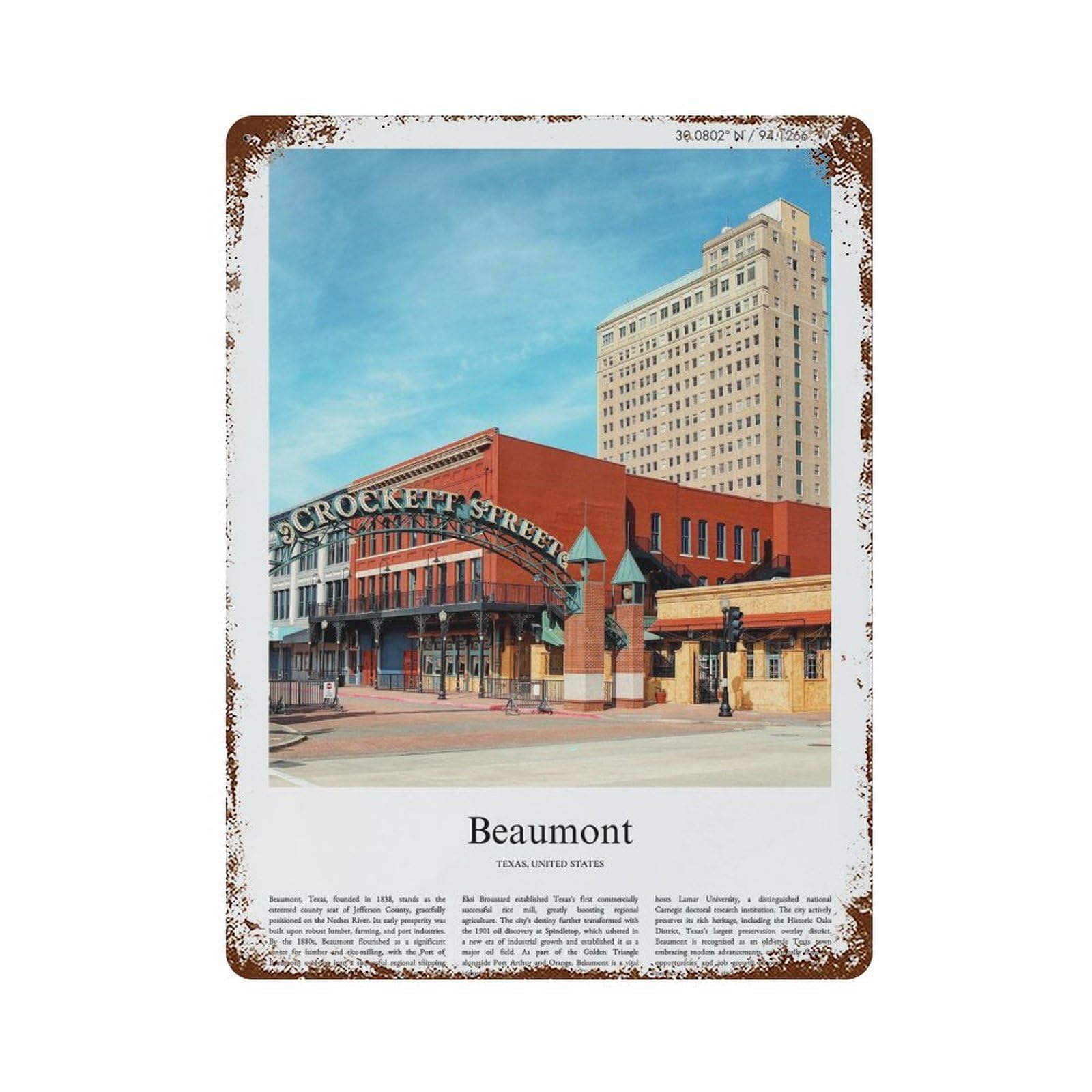 xiaoxiaoshen Beaumont Texas, United States, USA City Scenery Wall Decor Art Metal Tin Poster Modern Home Decor Art Home Bar Shop Decorations Vintage Sign 40x30cm