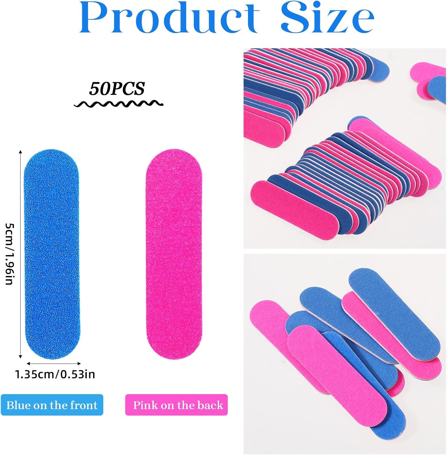 50 Packs Mini Nail Files Disposable Double Sided Nail Buffer Travel Size Emery Boards for Natural Nails, Nail Files and Buffers for Home and Professional Manicure Tools (Pink and Blue) 1