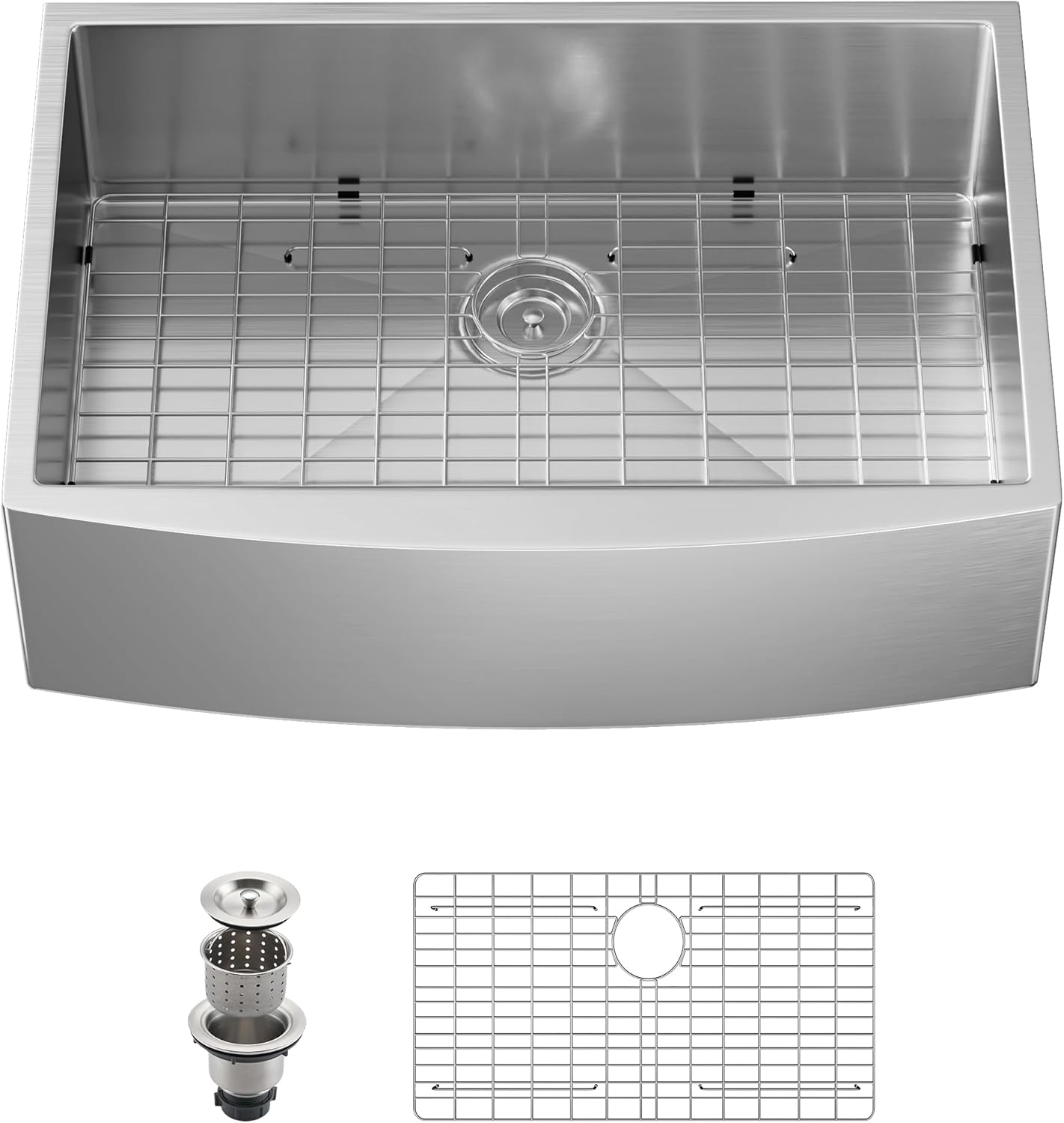 30"x 21" Farmhouse Kitchen Sink, ALWEN 18 Gauge Handmade Stainless Steel Apron-front Single Bowl Farm Sink with Accessories