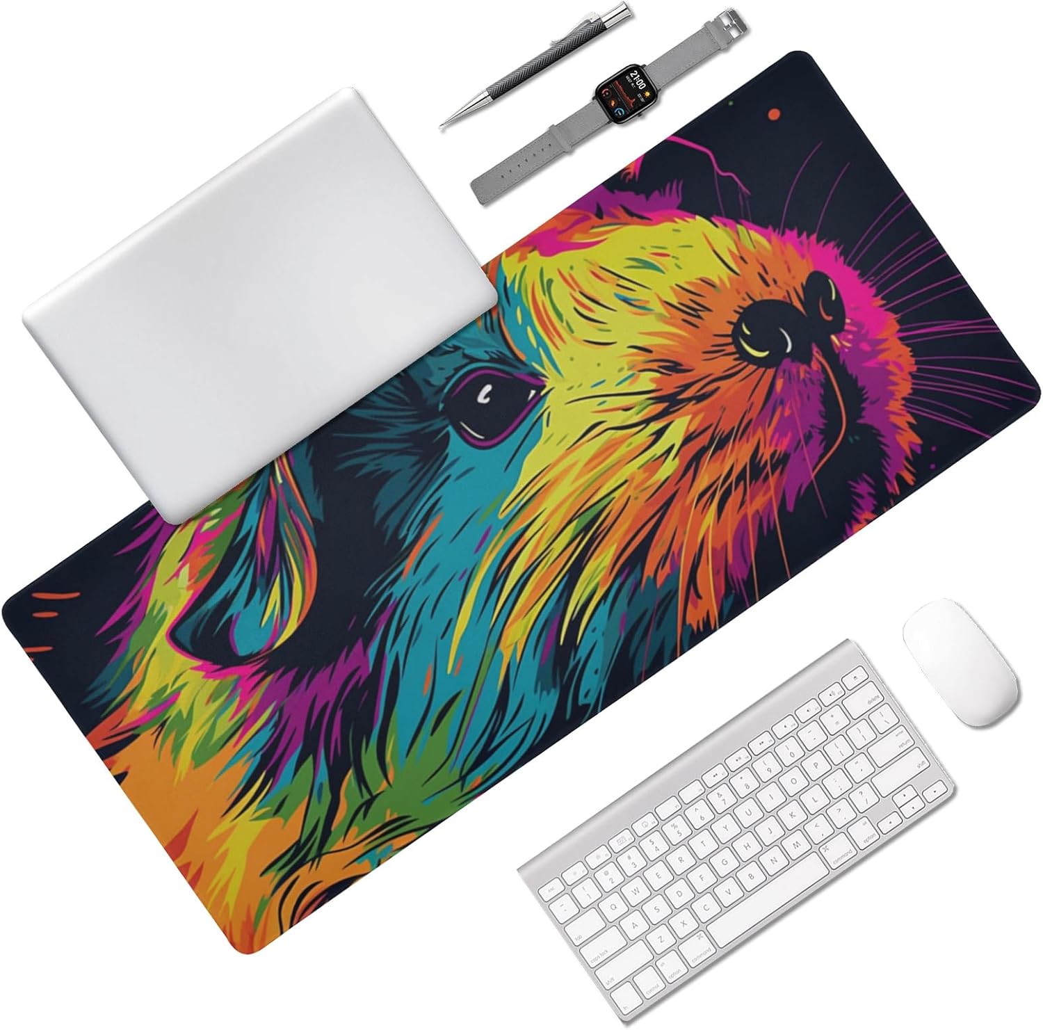 Large Gaming Guinea Pig Design Mouse Pad 35.5 x 16 Inch, Non-Slip Base, Water Resistant, Ideal for Gamers, Office & Home
