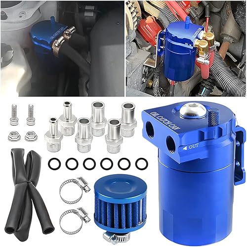 AICEL Kit de lata de aceite desconcertado, separador de aceite de automóvil desconcertado con pulido de aluminio, con kit de manguera de línea de
