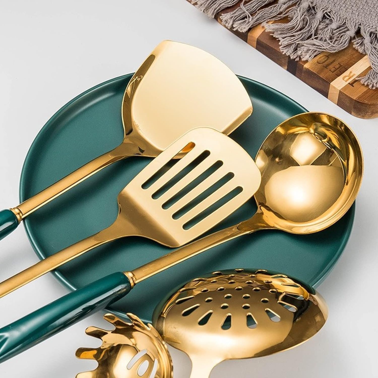 Set di Utensili da Cucina, Set di Utensili da Cucina 7 Pezzi di Pentole Utensili da Cucina con Manico in Ceramica in Acciaio Inossidabile
