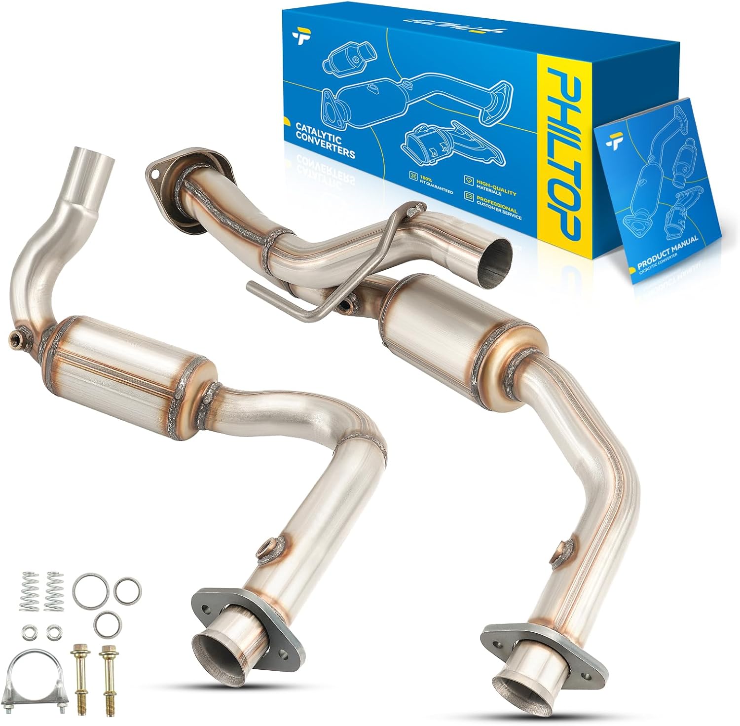 PHILTOP Front Catalytic Converter Kit Direct-Fit Replacement For 2005-2010 Grand Cherokee 5.7L, 2006-2007 Commander 5.7L OE Replace 50373, 645268, 20399 (EPA Compliant)