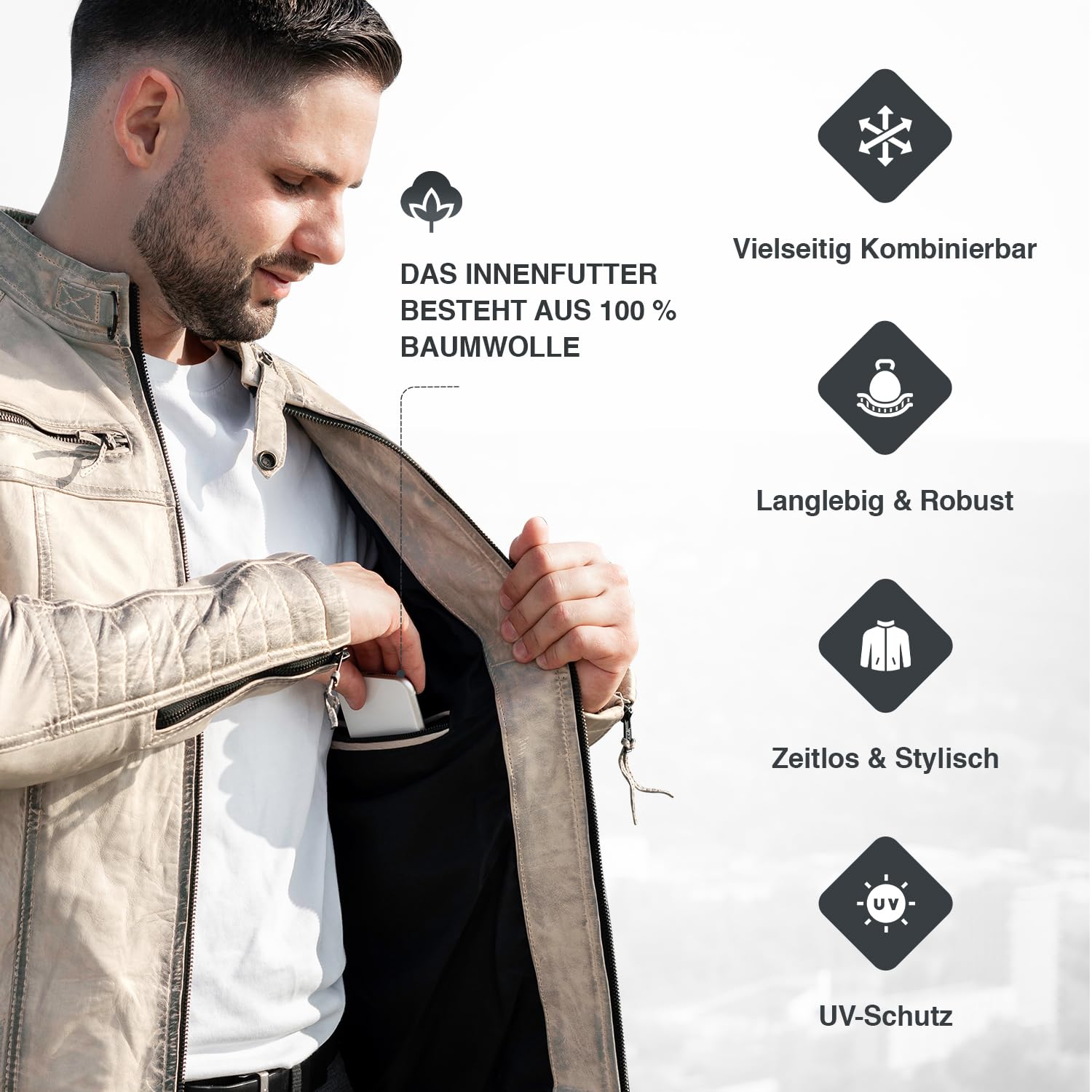 PAULGOS Herren Lederjacke Echtes Leder Jacke Echtleder Übergangsjacke Fashion in 5 Farben Gr. S-7XL Design 1