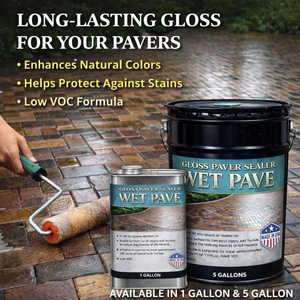 Wet Pave Paver Sealer – Waterproof & UV-Resistant Masonry Sealer for Concrete, Brick & Stone – Color Enhancing, Joint Sand Locking Protection – Weather & Stain Defense