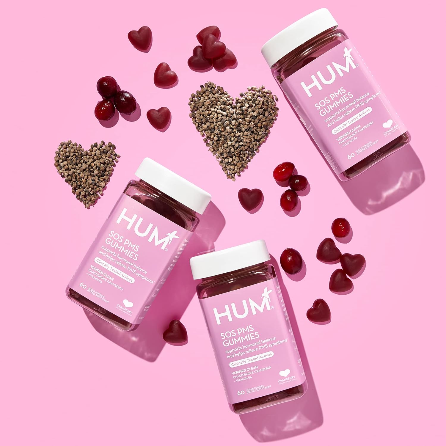 HUM Nutrition SOS PMS Gummies, PMS Support Supplement for Women, Support Cycle Symptoms, Bloating, Hormonal Balance, Includes Vitamin B6, Cranberry & Chasteberry Vitex, Gluten Free, 60 Vegan Gummies - Image 9