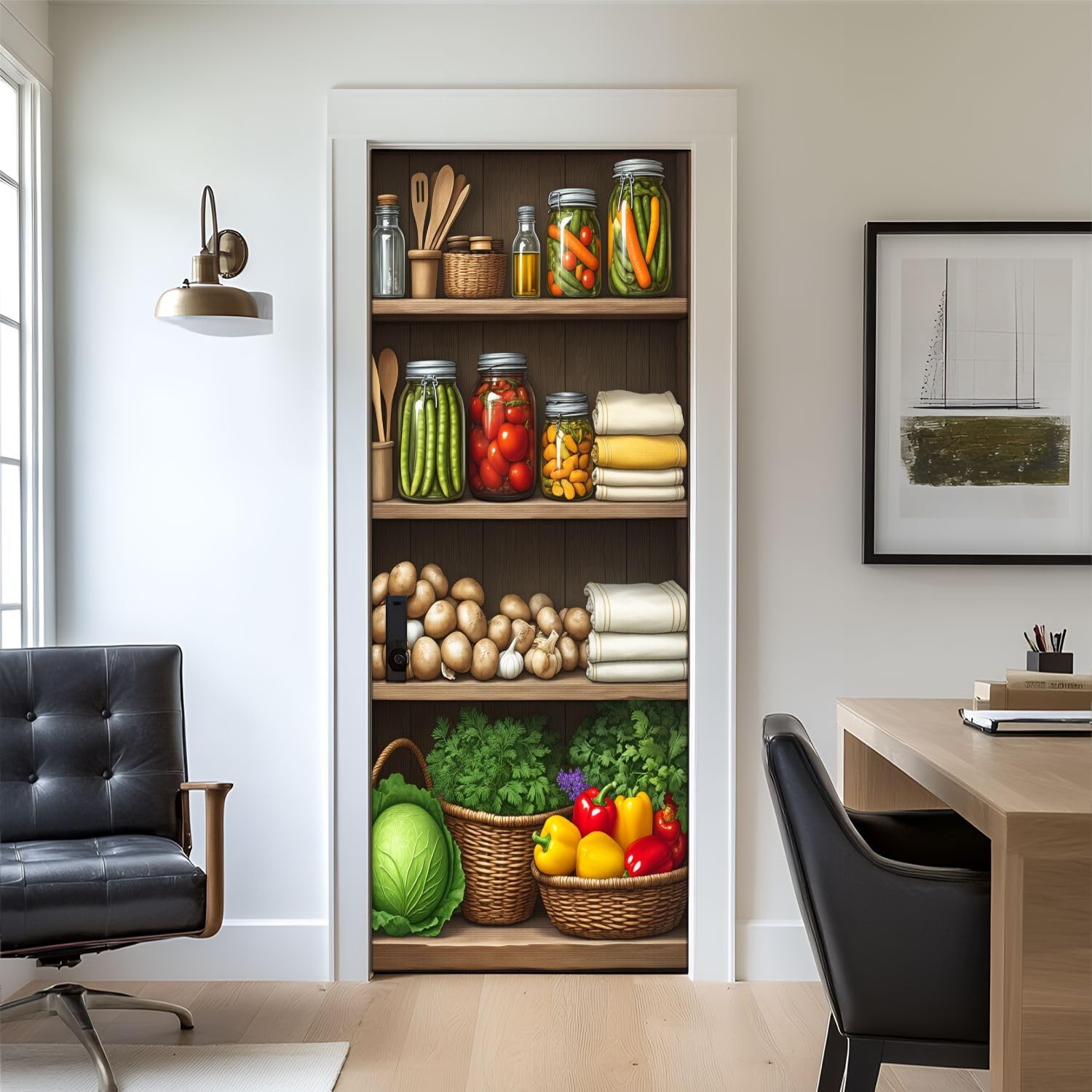 Door Stickers Peel and Stick Door Mural Rustic Vintage Wholesome Rustic Pantry Fresh Preserved Vegetables Removable Wallpaper 30.3''x78.7'' Self-Adhesive Mural for Kitchen Dinning Room Bedroom Decor
