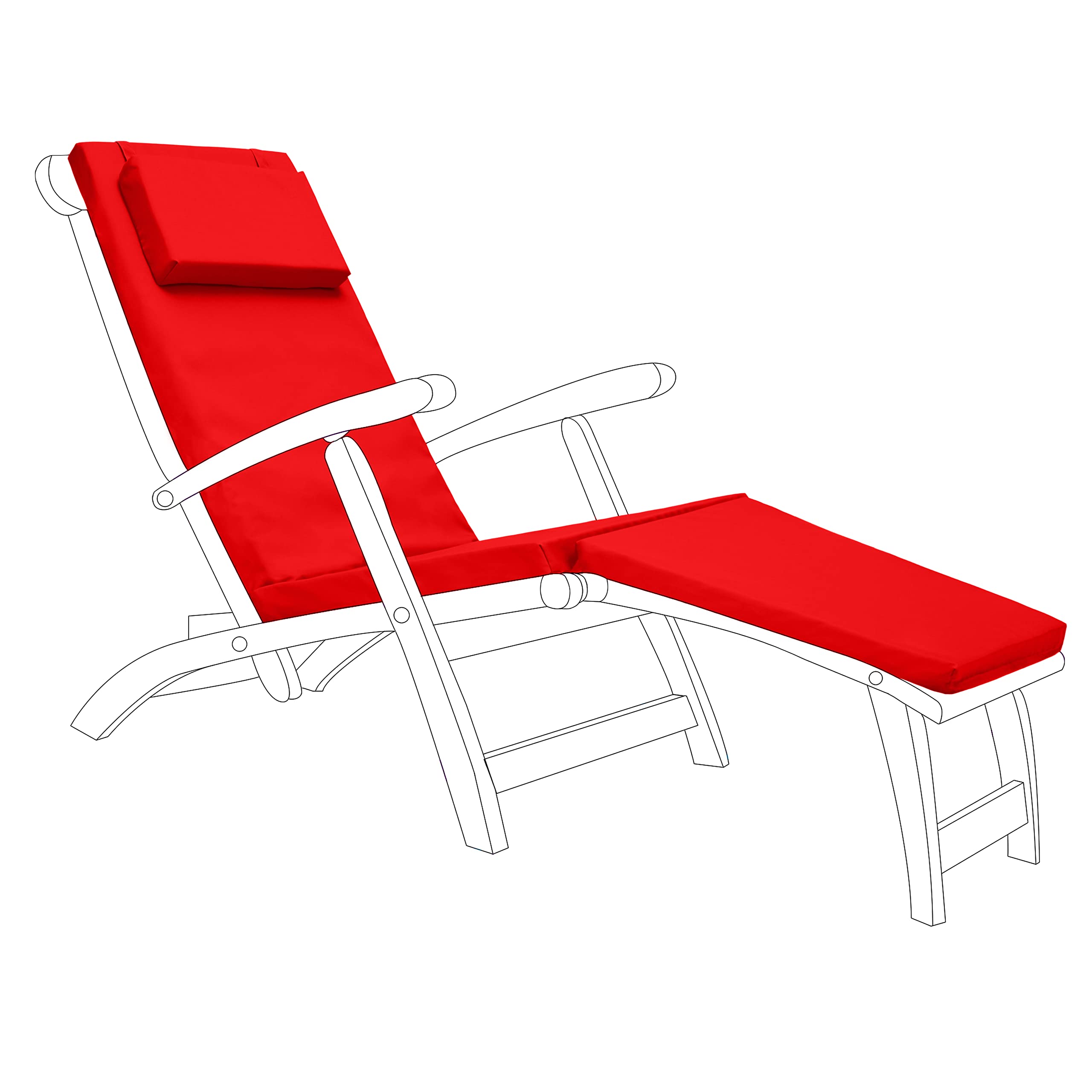 Gardenista Red Steamer Chair Sun Lounger Cushion | Outdoor Water Resistant Garden Sunlounger Chair Cushions | Hypoallergenic Steamer Chair Seat Pad | Durable & Thick Sunbed Mattress Cushion (, 2)