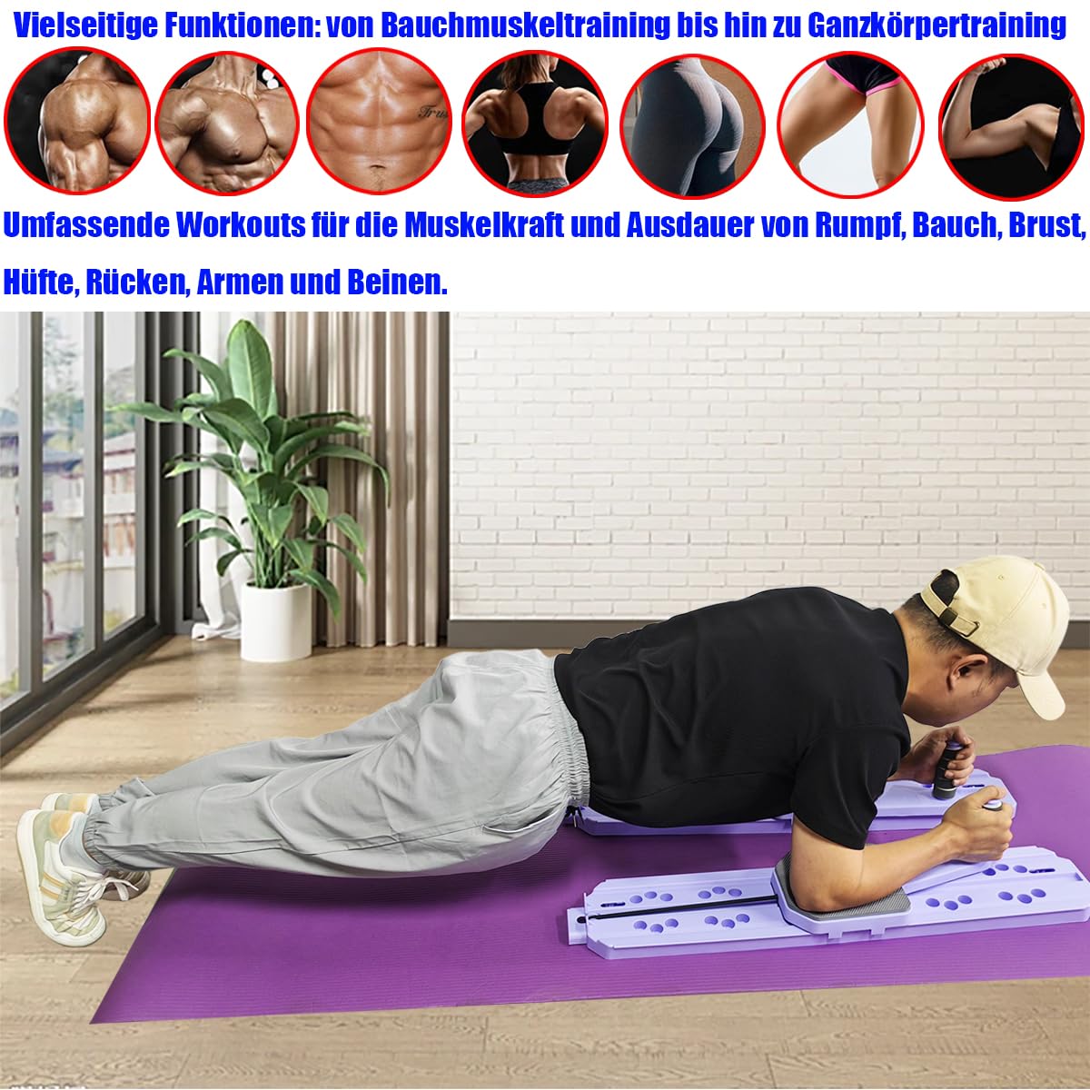 Pilates Reformer Board Machine, Multifunktional Fitness Brett Set Mit Push-Up Griff & Automatische Rebound Ab Roller, Zuhause Gym Workout Geräte Für Ganzkörper Exercise