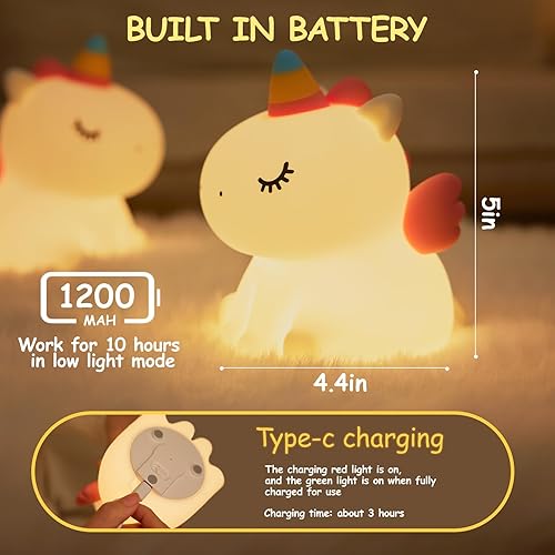 Miniatura 6 de Luz nocturna, material de silicona LED, 3 niveles de luz cálida, bonita lámpara de noche de animales para decoración de habitación de niños y