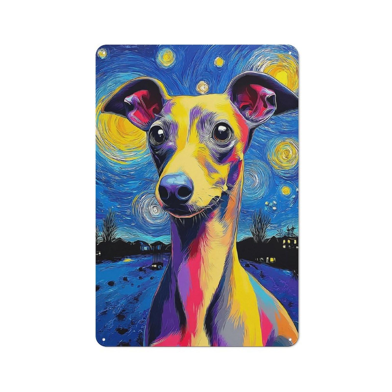 Junmoney Starry Night Italian Greyhound For Garden Room Or Summerhouse, Rustic Tin Sign 30X20cm, Wall Decor For Garden Rooms And Summerhouses