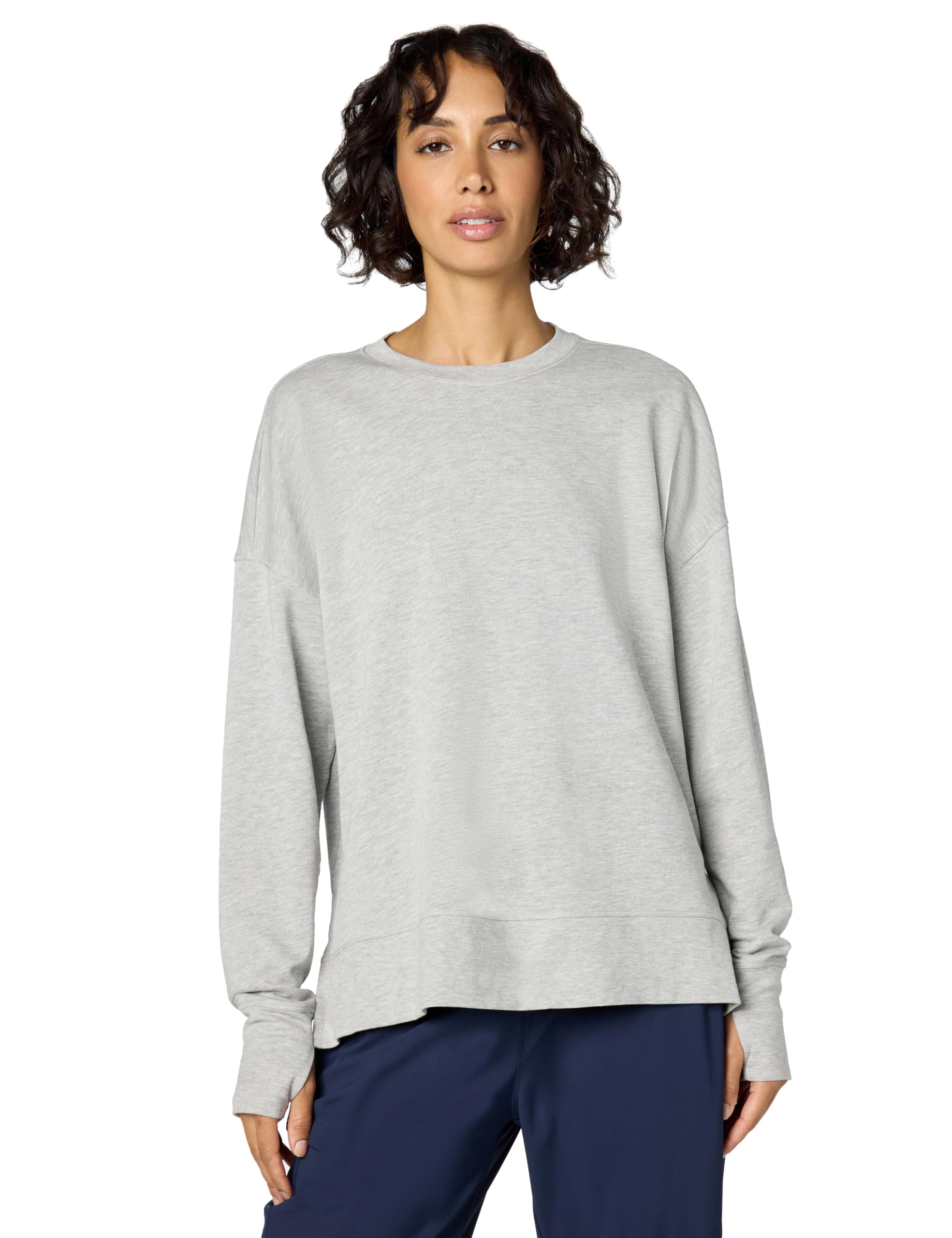 Photo 1 of Sweaty Betty Women's After Class Longline Crewneck With Side Slit Sweatshirt, Light Grey Marl, Small