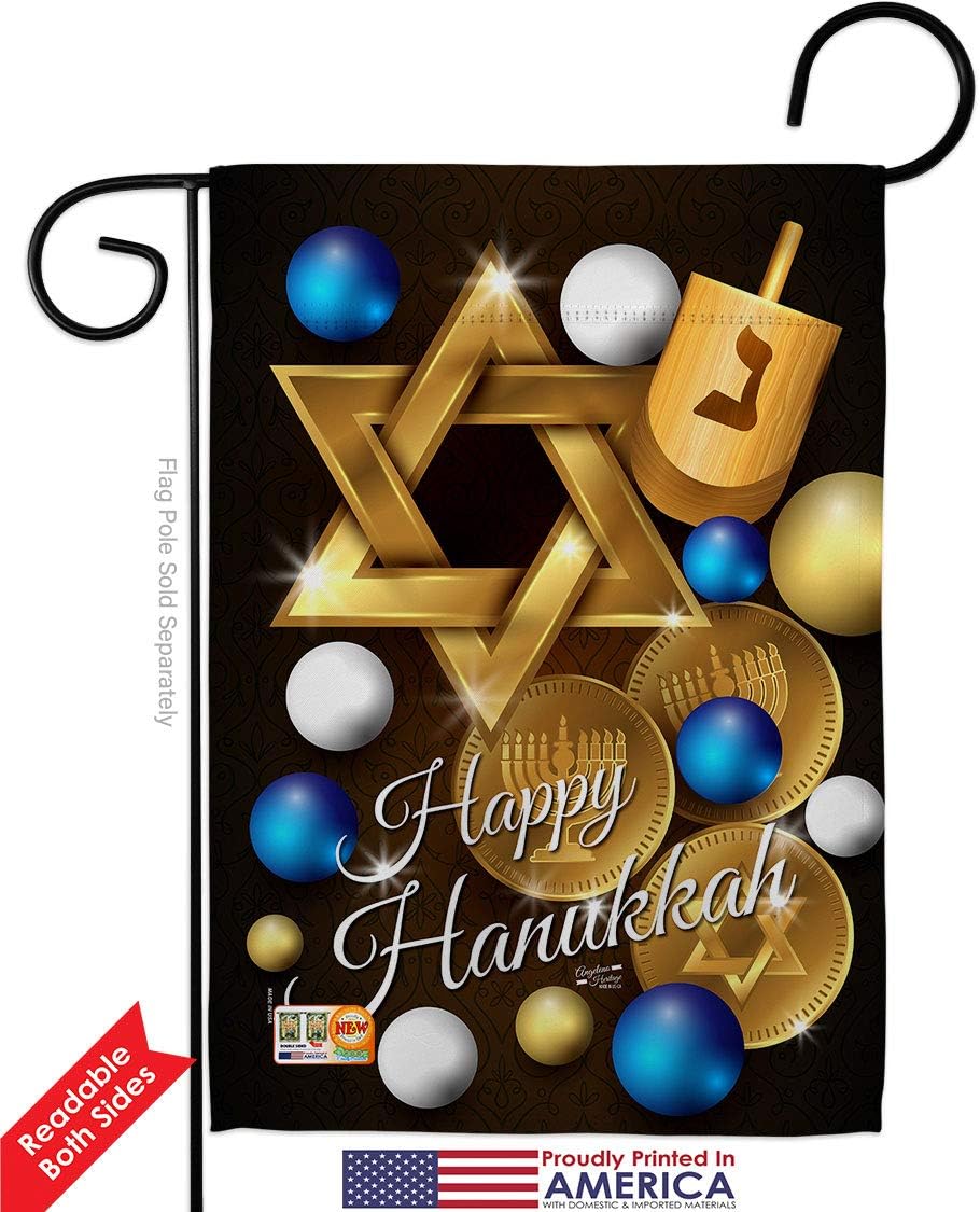 Happy Hanukkah Garden Flag Set with Stand Wintertime Candle Bonsai Menorah Jewish Chanukah David Small Decorative Gift Yard House Banner Double-Sided Made In USA 13 X 18.5