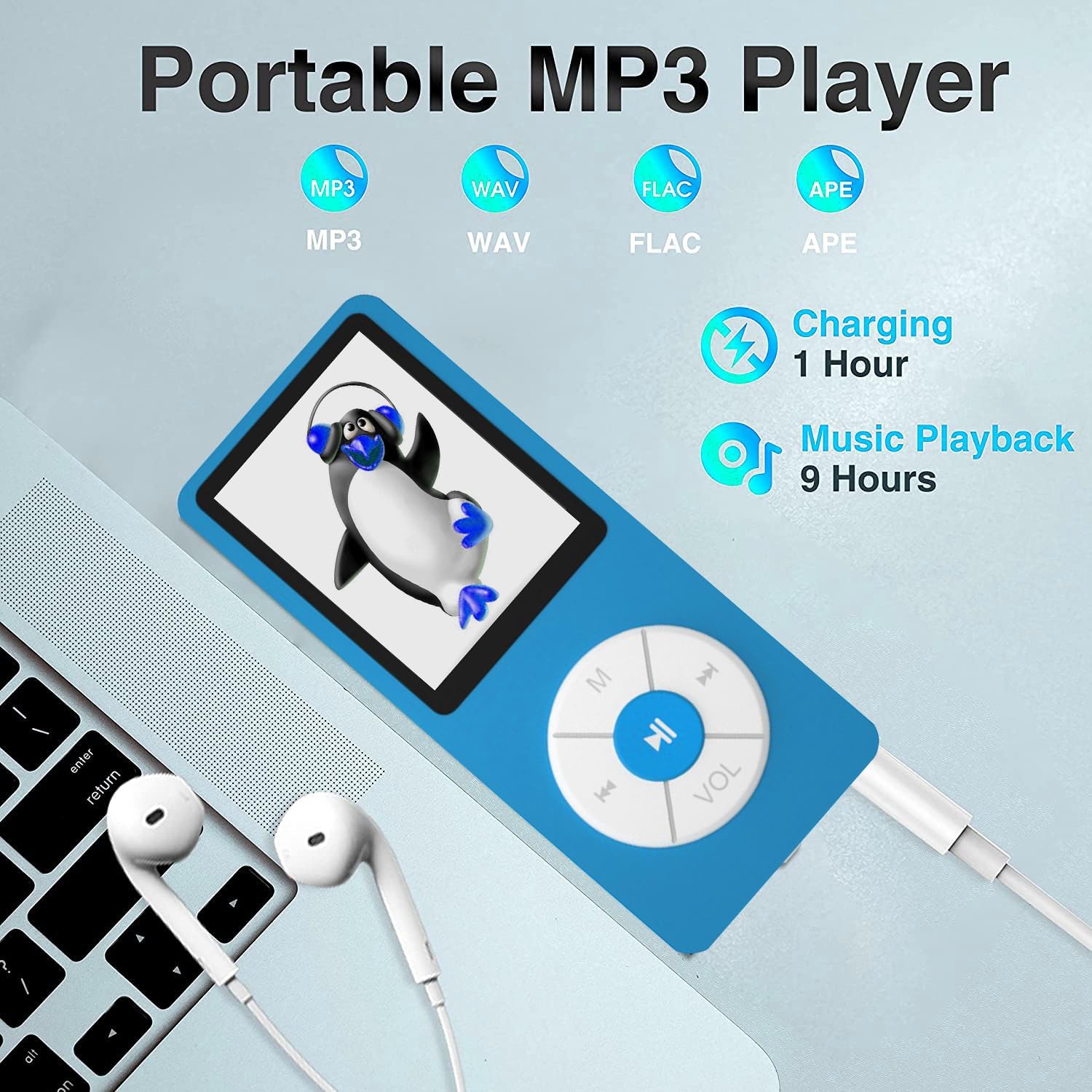 MP3 Player with 32GB TF Card,Built-in HD Speaker,Portable HiFi Music Player with Video/Voice Recorder/FM Radio/Photo Viewer/E-Book Player for Kids (Blue)