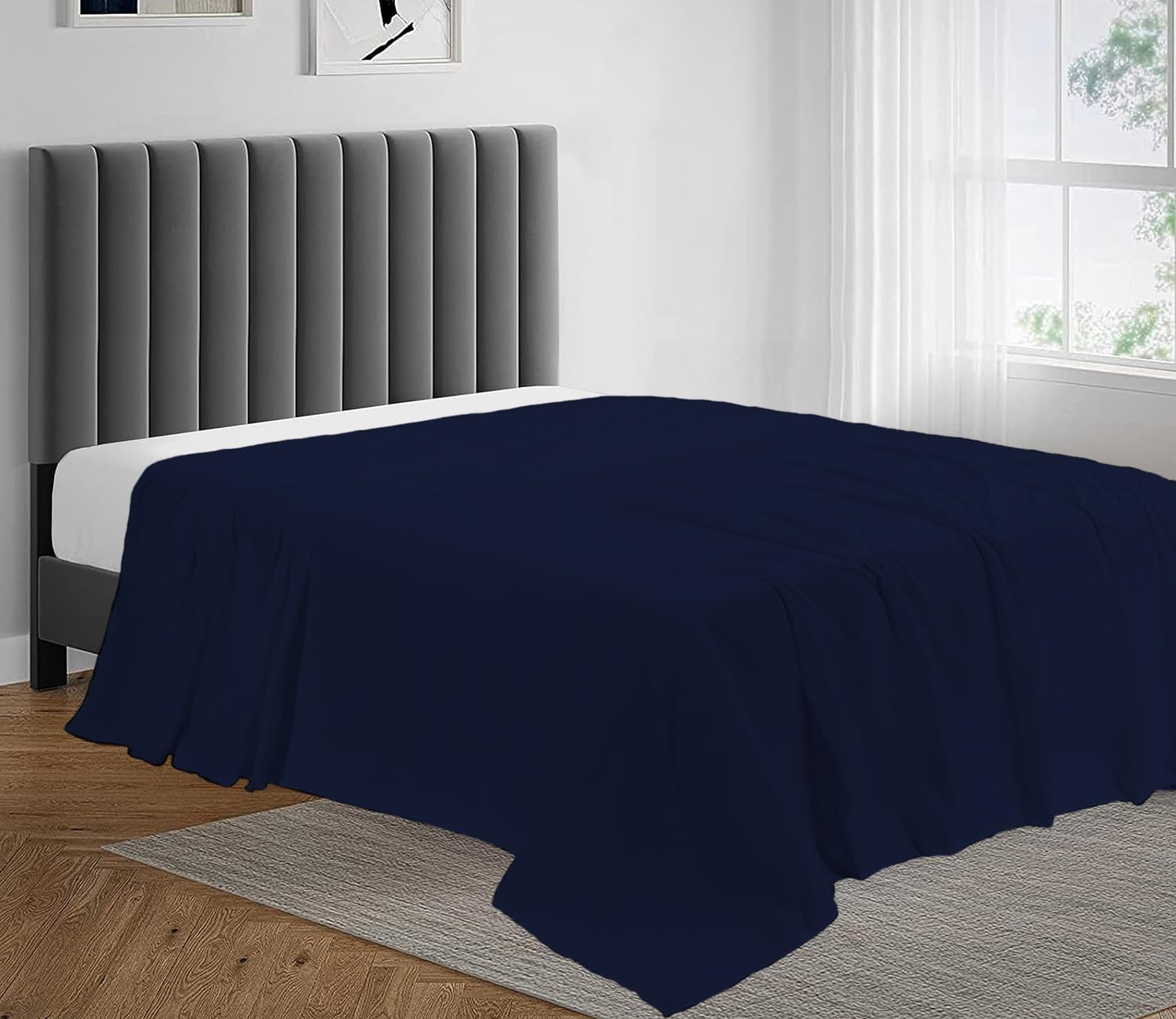 100% Egyptian Cotton Flat Sheet Super Soft 200 Thread Count Single, Double, King, Super King Flat Bed Top Sheets (Navy, Single)