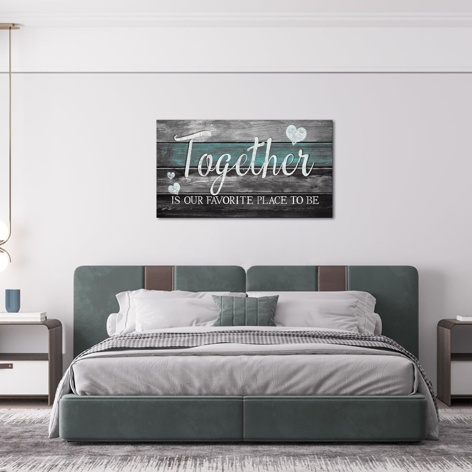 SkenoArt Lienzo decorativo para pared con citas inspiradoras de familia, estilo rústico Together is Our Favorite Place to Be Signs, baño, dormitorio, decoración de pared, fácil de colgar, 20 x 36