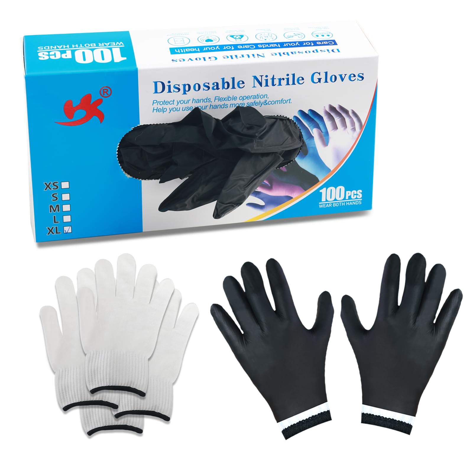 GEEKHOMGrilling Glove Kit - 100pcs Nitrile Gloves 2 Pair Cotton Liner Gloves Disposable Kitchen Gloves BBQ Waterproof Heat-Resistant Gloves for Barbecue Smoking Meat Cooking