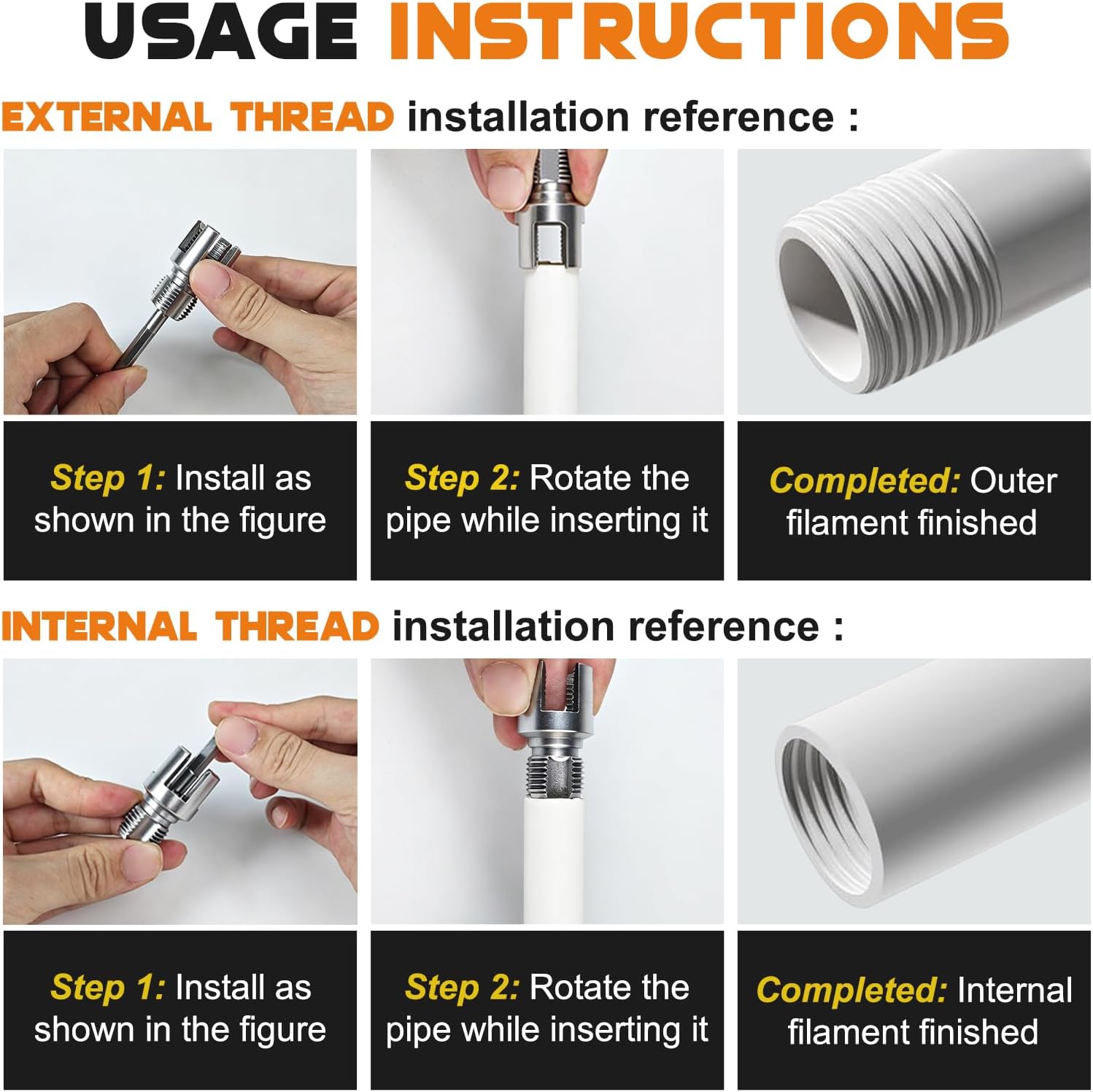PVC Pipe Threader Kit for Drill, 6-in-1 Internal & External Threading Tool with 1/2", 3/4", 1" Dies, Hardened Alloy Steel PVC Pipe Thread Maker for Sprinkler Repair & DIY Plumbing
