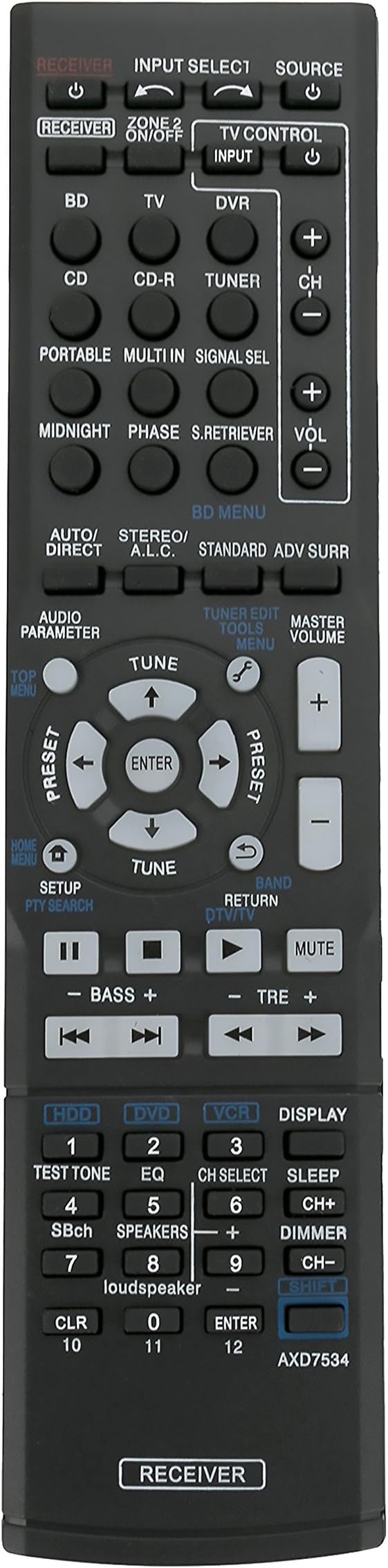 AXD7534 Replace Remote fit for Pioneer AV Receiver VSX-519V-k Vsx-519v-s SX-319V VSX-517-S VSX-817-K VSX817S VSX-817-S VSX817K VSX-80TXV VSX-324-K-P AXD7569 VSX-822 VSX-916-K VSX-1022 AXD7542 AXD7586