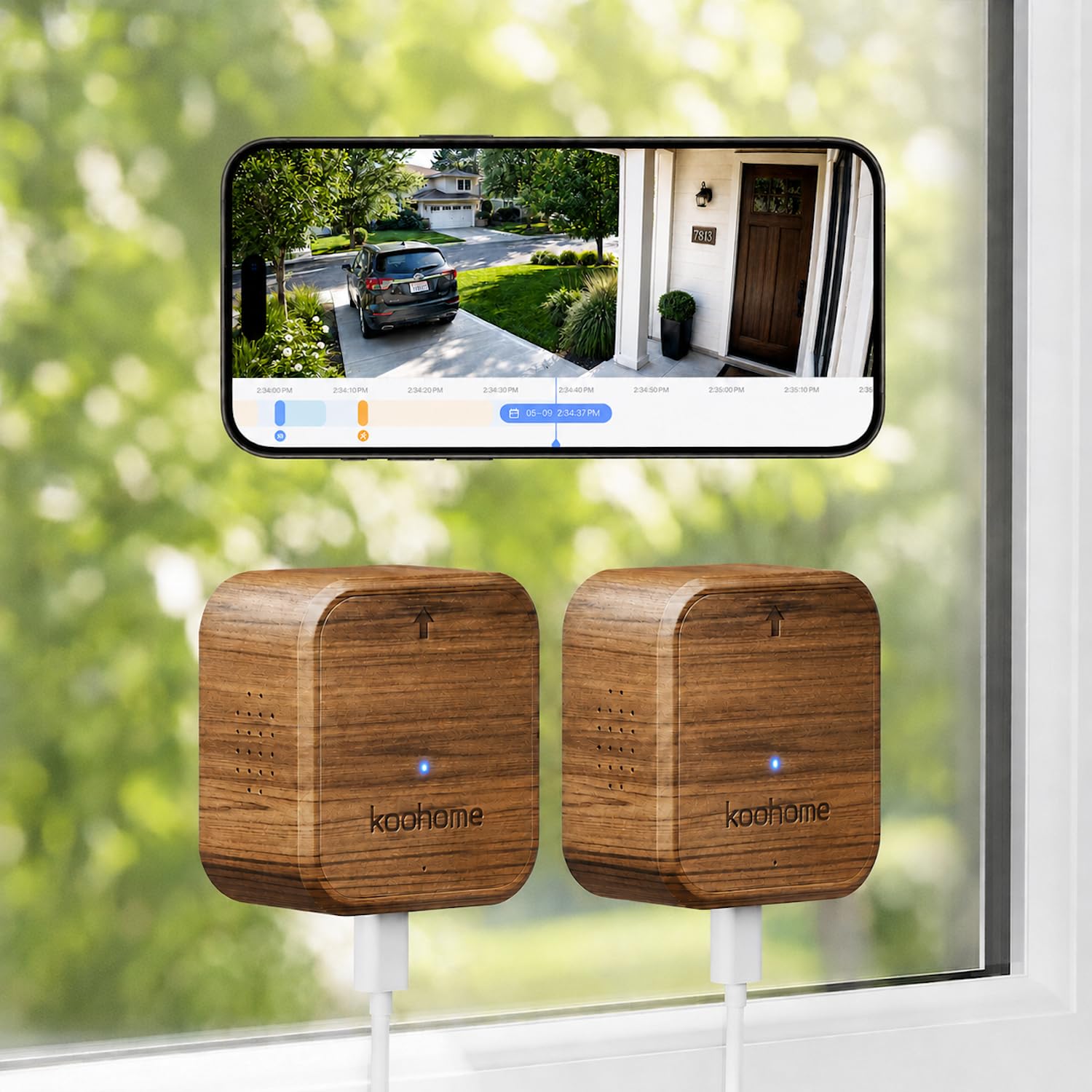 Photo 1 of ***SEALED*** 5MP 3K Window Camera 2 Pack for Indoor & Outdoor Home Security, Magnetic Mount, Color Night Vision, 24/7 Recording, Free Cloud Storage, No Subscription, Dual-Band WiFi, AI Detection, Walnut Wood