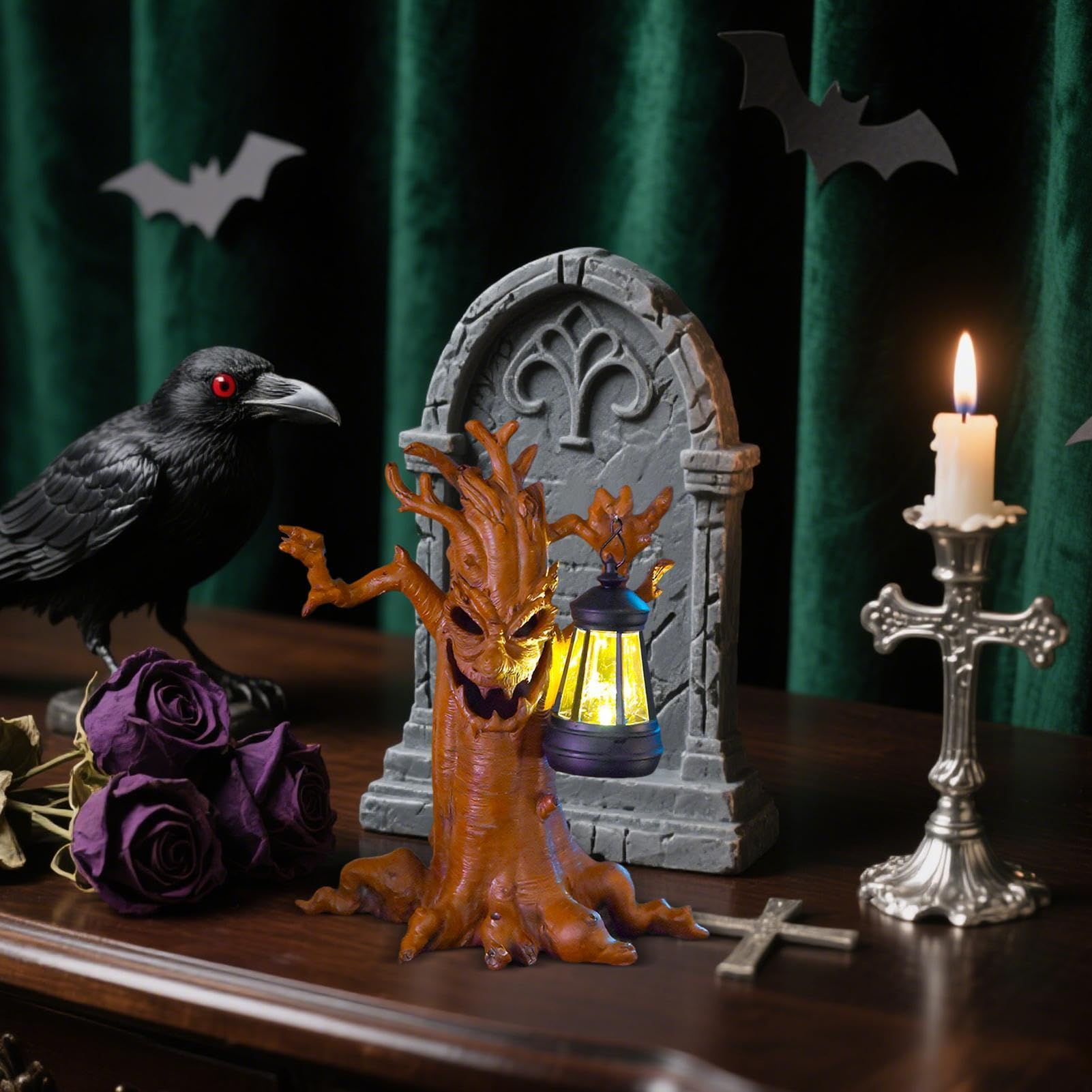 Statue di Halloween Outdoor Tree Ghost Garden Decor con lanterna solare