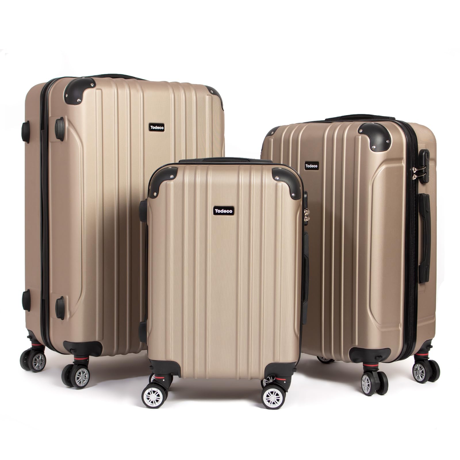 Todeco reiskoffer, Champagne, Set de 3 Valises, Bagageset