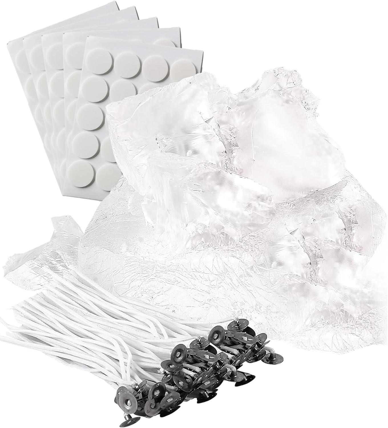 4.4lb Gel Wax for Candle Making, DIY Clear Wax Gel, Handmade Jelly Candle with 50pcs Wicks and 60pcs Wick Stickers(2.2 lb x 2 Bags)